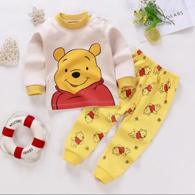 Winnie Pooh Printed Baby Home Clothes Underwear Suit Autumn Long Sleeved Set Cartoon Disney Children\'s Leisure Wear Outfits