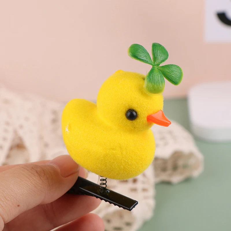 Pasadores de horquilla de animales Kawaii, pasadores de espuma flocada, pinzas laterales de pato amarillo para niños, accesorios para el cabello, pinzas para el cabello de pato amarillo