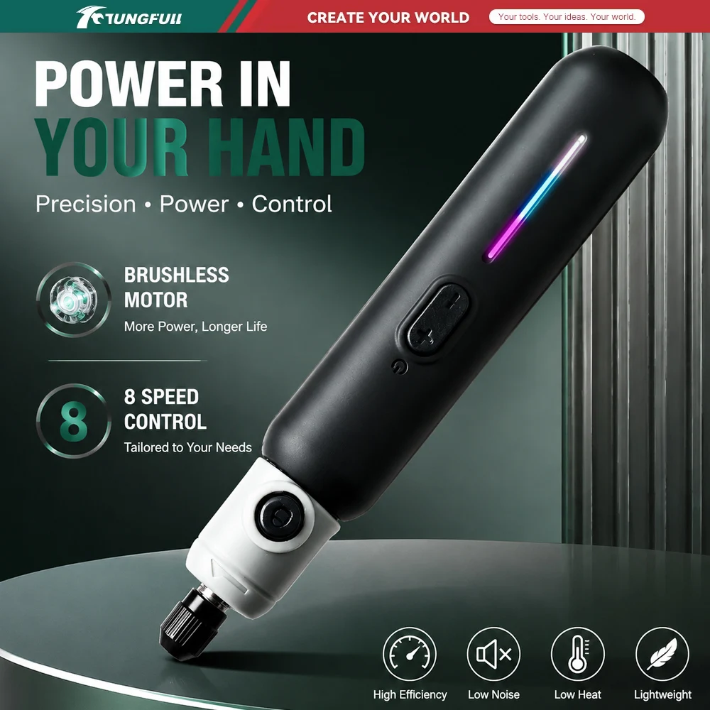 Brushless Electric Rotary Tool Cordless Engraving Pen 8 Speed Control Mini Grinder Polishing Drill Kit for Wood Metal Jewelry