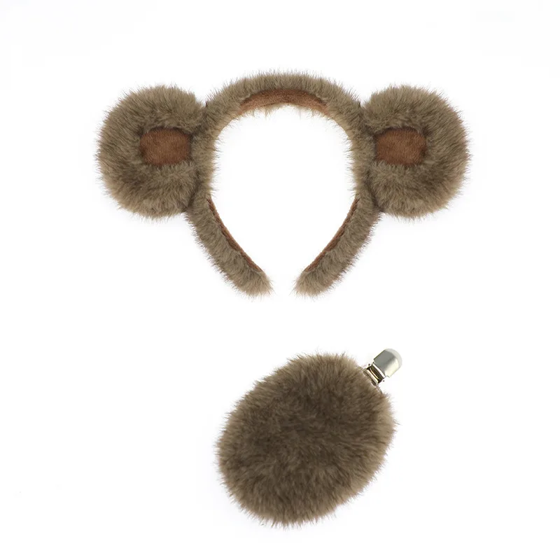 Copricapo per animali di Halloween Fascia per orecchie da orso Puntelli per spettacoli teatrali per feste Orso marrone Abito per coda di orecchie da orso nero