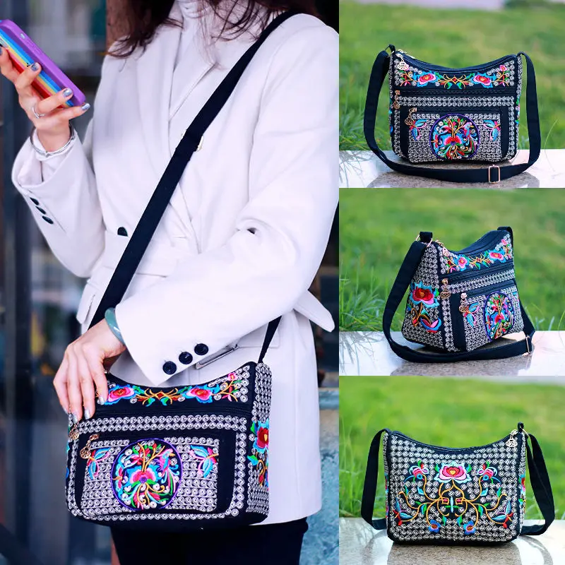 Ethnic style embroidered crossbody bag, new fashionable small bag, women\'s summer versatile bag, casual women\'s canvas