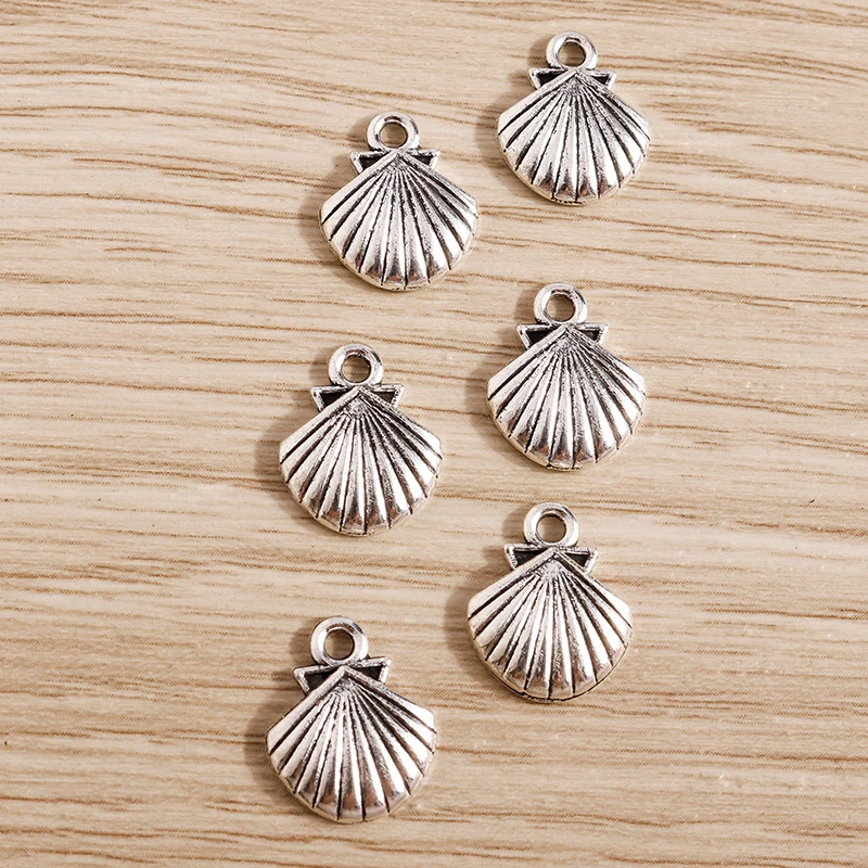 50 Stück 12x14mm Niedliche Muschel-Anhänger aus Legierung für die Herstellung von Ohrhängern, Halsketten, Armbändern, DIY Handgemachter Schmuck und Schmuckzubehör – Detail 6