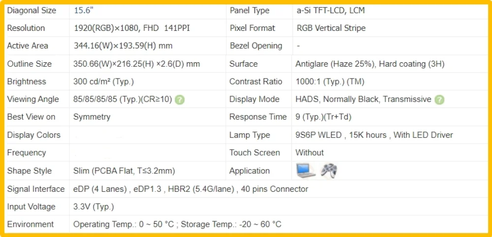 Imagem -03 - Tela Lcd para Laptop Nv156fhm-ny9 Nv156fhm Ny9 156 Polegadas sem Toque Painel Ips Fino Fhd 1920x1080 Edp 40 Pinos