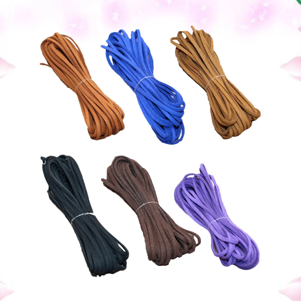 

6pcs 5 Meters 3Mm Flat Faux Cord For Bracelet Necklace Making Jewelry Craft Brown Purple Yellow Coffee