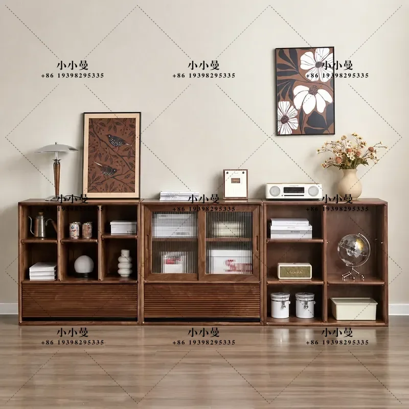 Modern Black Walnut Dining Side Cabinet North American Cherry Wood Short Bookcase All Solid Wood Free Combination Living Room