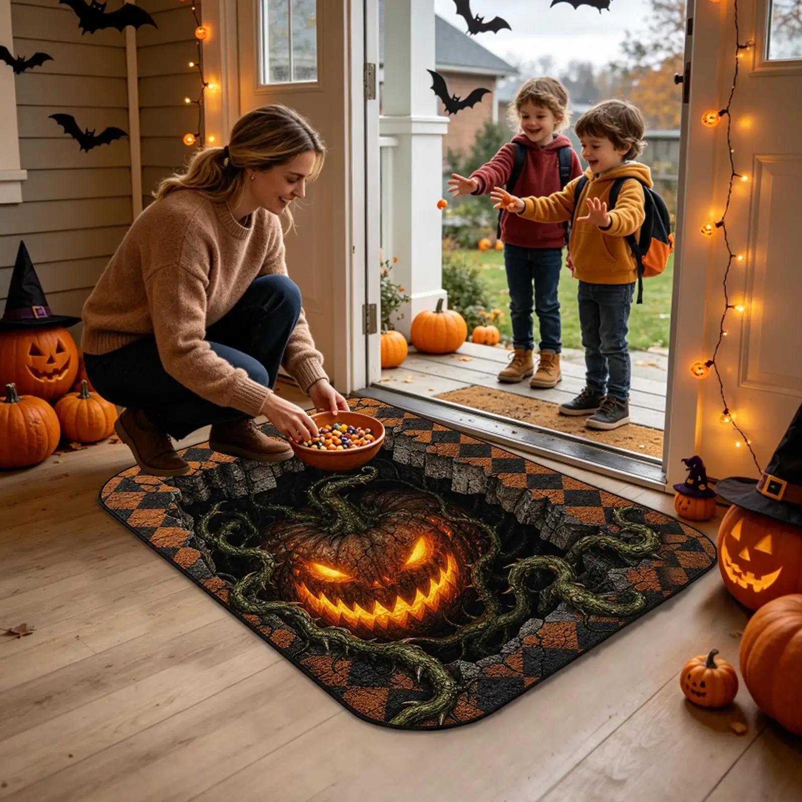Halloween Carpet Illusion Gothic Soft Non-Slip Holiday Carpet Halloween Optical Illusion Rug For Bathroom Bedroom Living Room