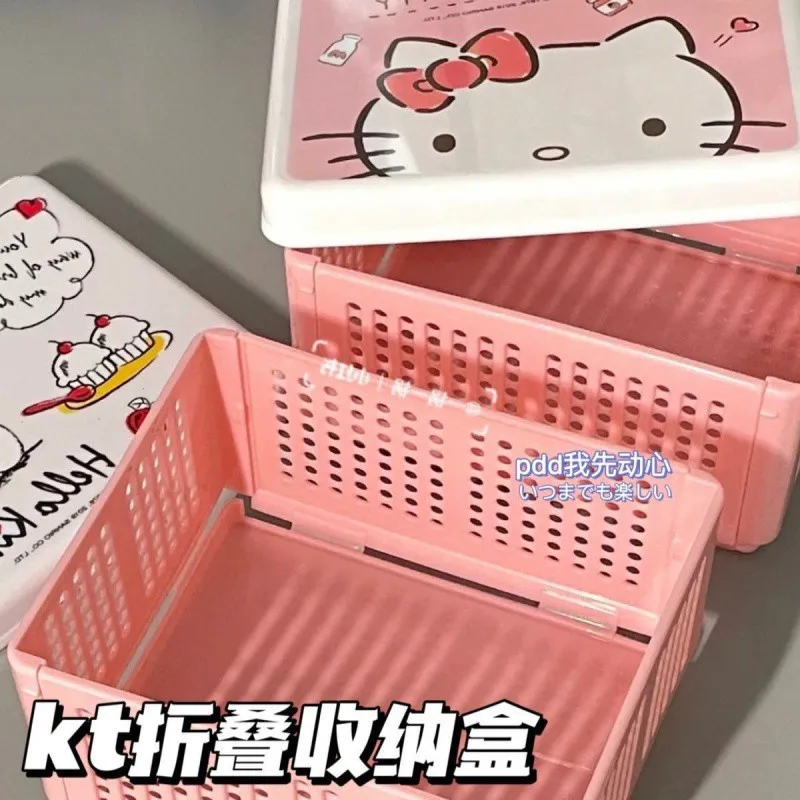 Cute Cartoon Sanrioed Hello Kitty Multipurpose Folding Storage Box Ktm Desktop Miscellaneous Cosmetics Sorting Box Children Gift