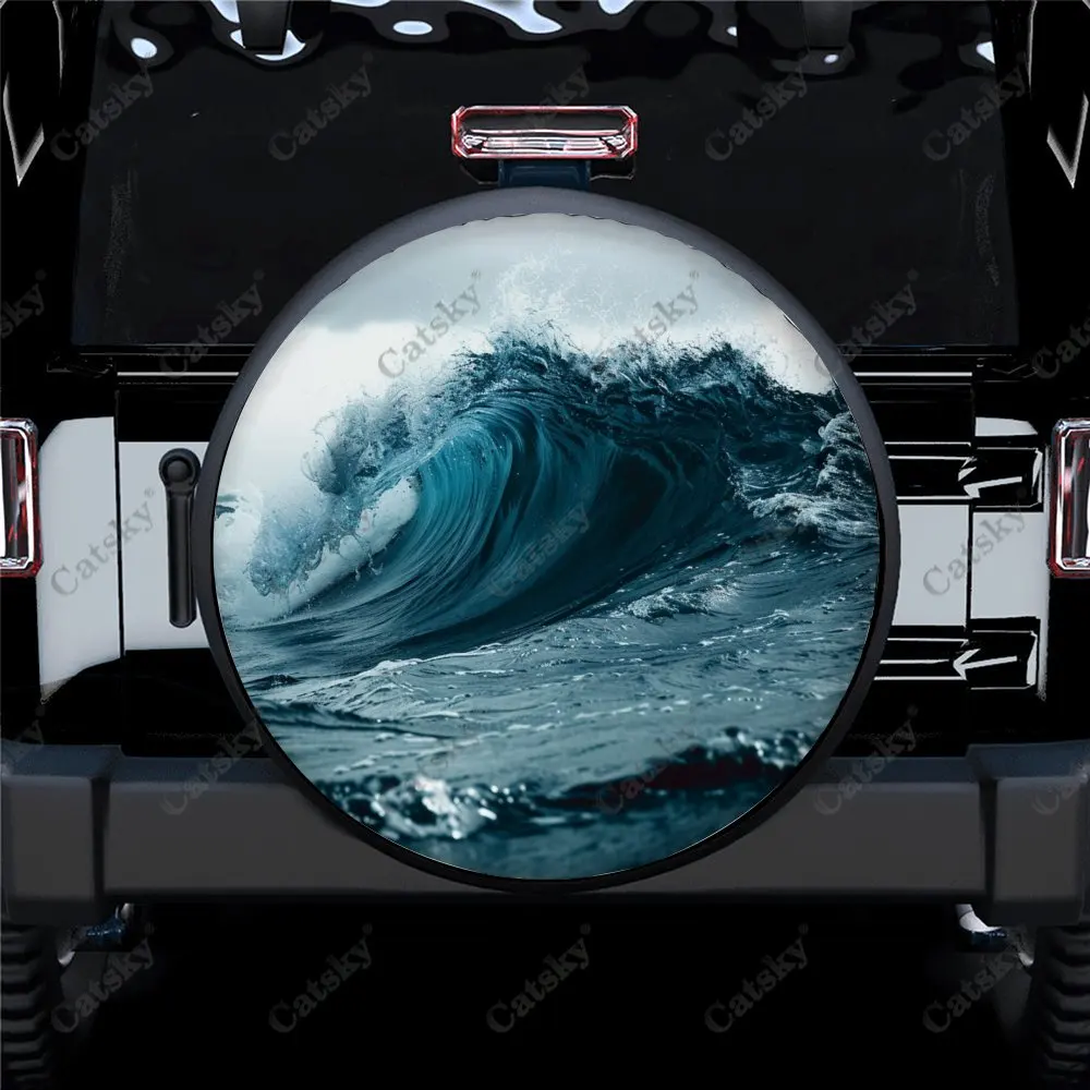 Ocean Sea Wave Whirlwind Car Spare Tire Cover Auto Accessories Decor Wheel Wrap Protect for Trailer SUV Truck Camper 14-17in