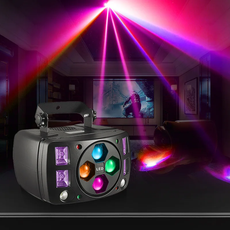 Bee Eye Laser Butterfly Effect Light with RGBW LED Moving Head Sound Activated Strobe Flash Disco Laser Stage Light for KTV