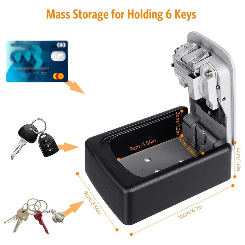 A08F-Key Lock Box Wall Mounted Grey And Black 2 Pack