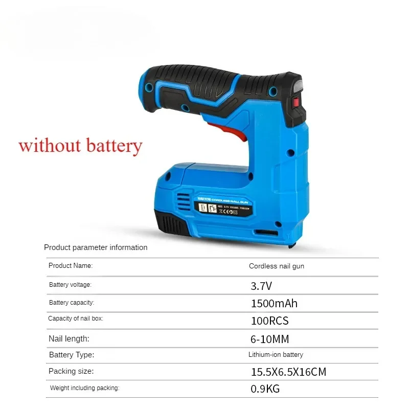 Pistolet à clous électrique portable sans fil, batterie au lithium, code à ongles direct, calcul, travail domestique, petit, 18 pouces, 1/4