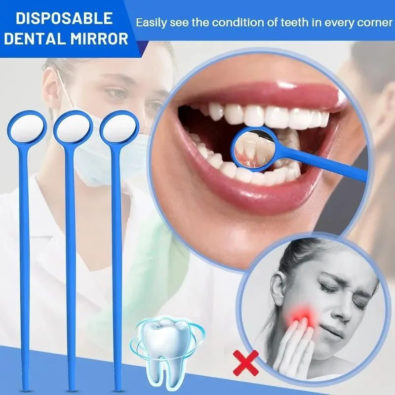 50Pcs Disposable Dental Mouth Mirror Dental Teeth Cleaning Tools Dentist Instrument Oral Care Tool (Blue,White)