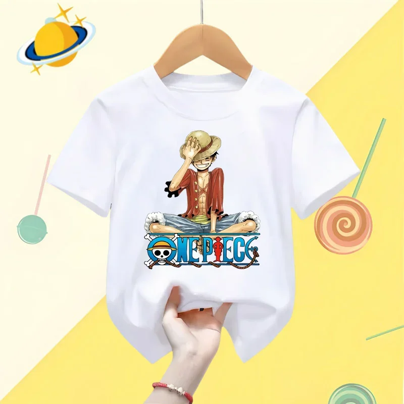 Anime Luffy dzieci t-shirt z kreskówkowym nadrukiem letnie sportowe z krótkim rękawem jednoczęściowy koszula na co dzień chłopców koszula Harajuku