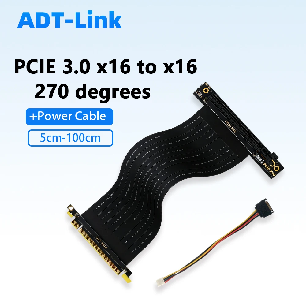 PCIe 3.0 X16 To X16 Graphics Card Extension Riser Cable PCI-E Angle 270 Degree for GPU Vertical + Power Adapter Cable 5cm-100cm