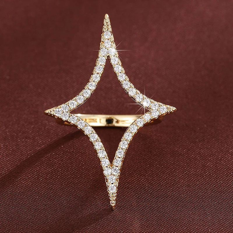 خاتم نسائي بتصميم هندسي واسع الوجه مع زركونيا صناعية متألقة #5