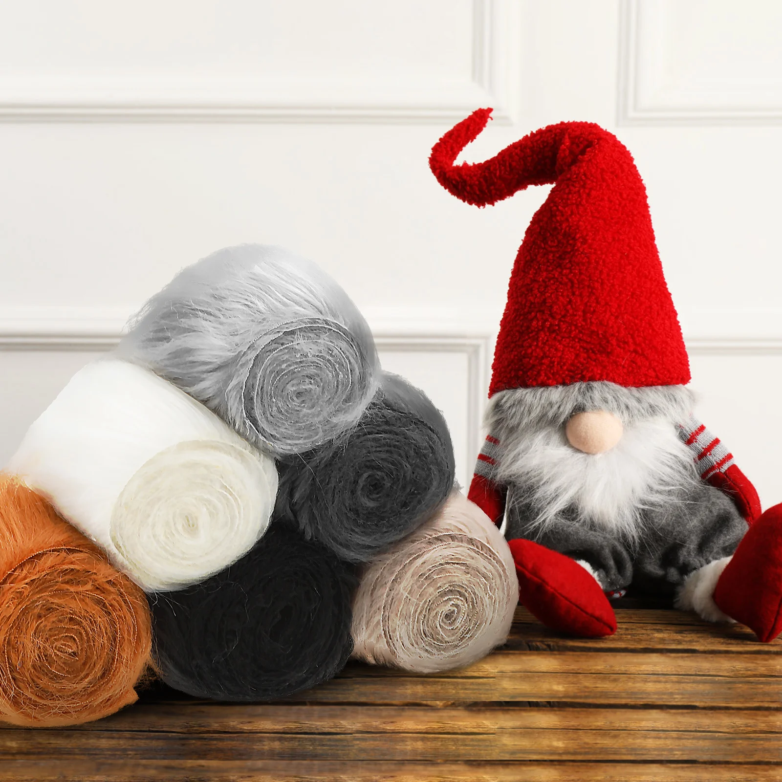 

6 Rolls Faux Fabric Strips Soft Textured Ribbon Trim Cozy Craft Decoration Beard Hair Cosplay Costume Patch Fake Faux Fur Ribbon