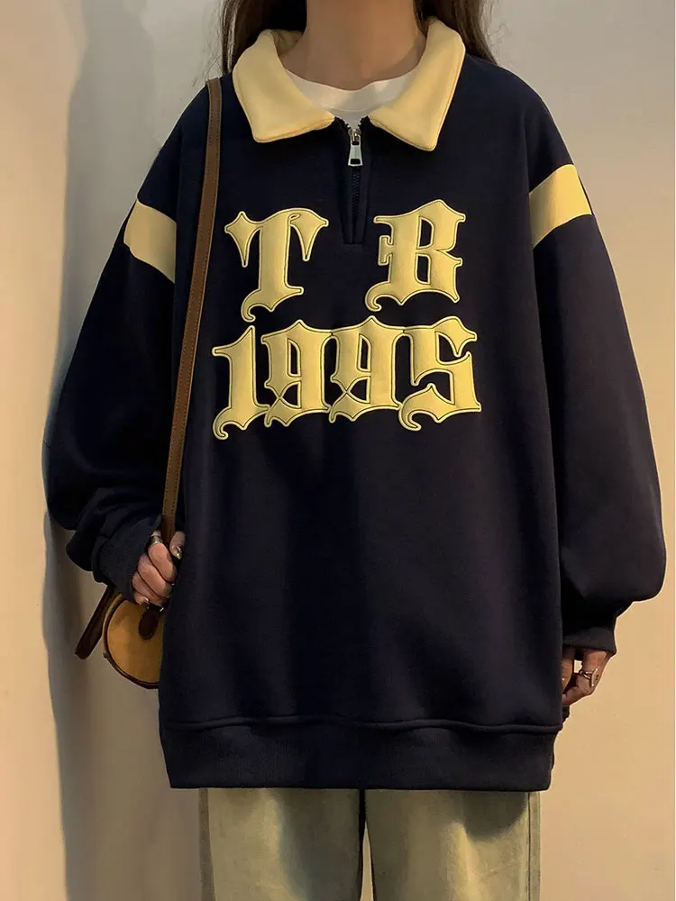 

Vintage Neck Sweatshirt Men's Spring Autumn Half Zipper Turn-down Collar Jacket Trendy High-end Couple's Wear Casual Loo...