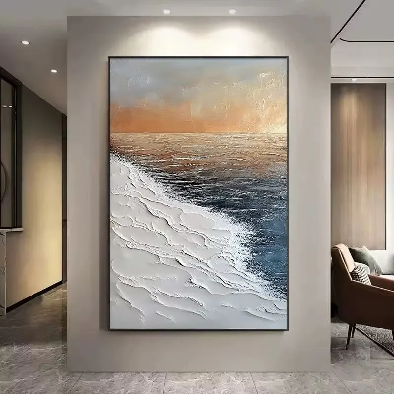 Abstract Sea Scenery Texture Hanging Painting,Hand Drawn Oil Paintings on Canvas,Wall Art Decoration Poster,Living Room,Bedroom