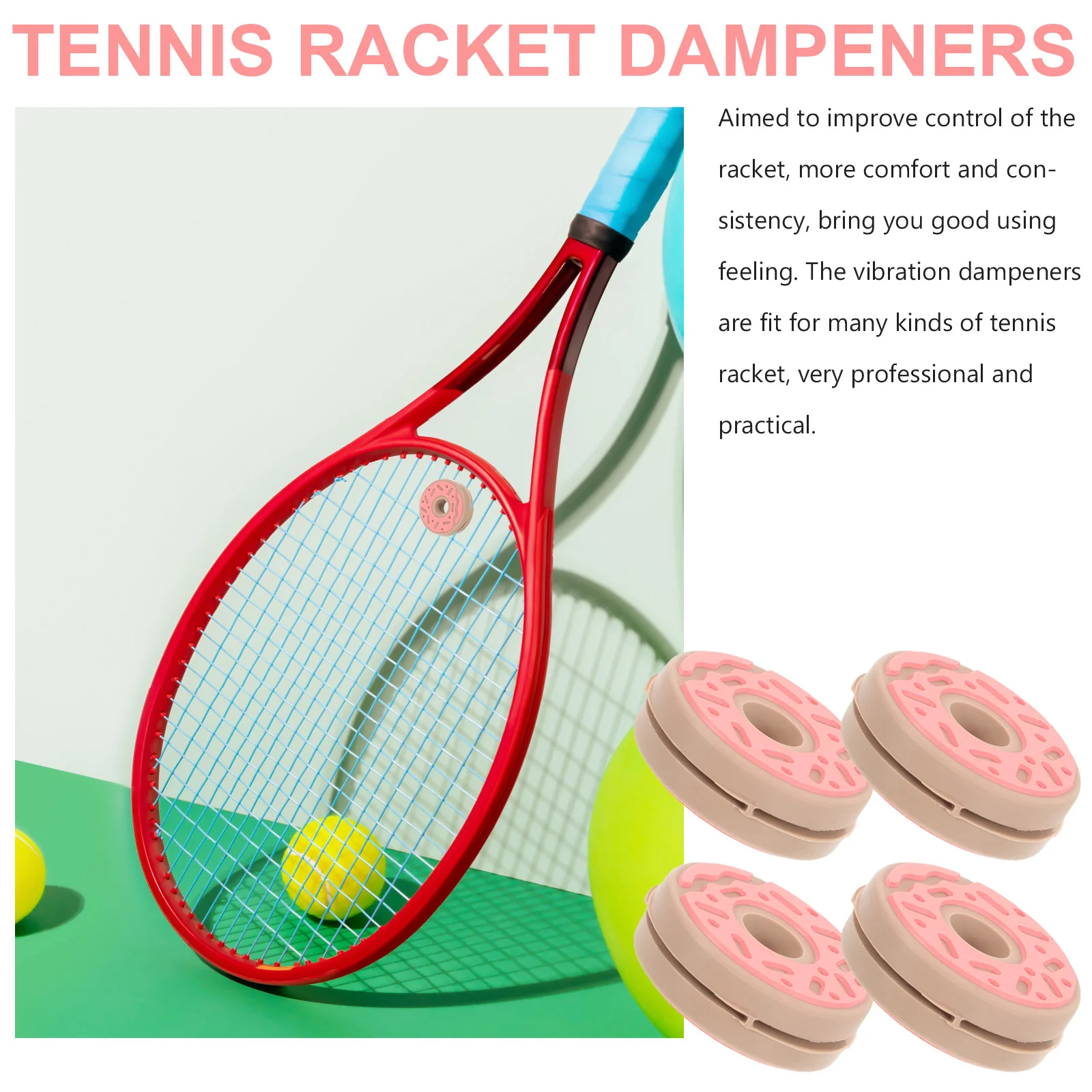 4 Pcs Tennis Dampener for Racket Shock Absorber Accessories Shocking Doughnut Shocks Absorbers