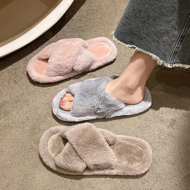 Casual soffici pantofole donna casa appartamenti peluche Designer piattaforma scarpe invernali ragazze elegante caldo casa moda calzature popolari