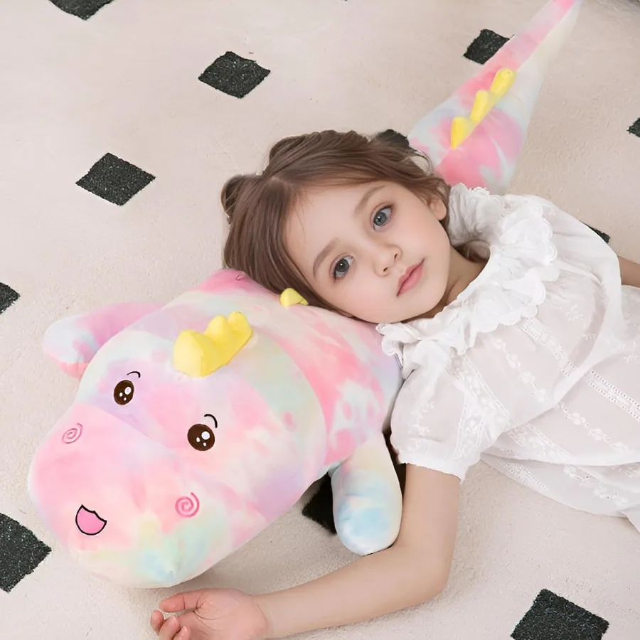 40-Zoll-Riesen-Dinosaurier-Plüschtier, weicher Regenbogen-Dinosaurier, großes Körperkissen, Spielzeug, süßes Plüschtier, Geschenk für Jungen und Mädchen, Geburtstag