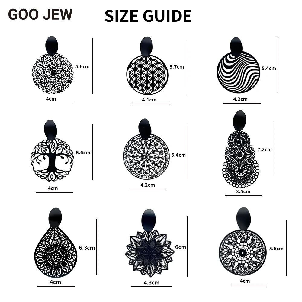 GOO JEW All Black Series Vintage Stud Earrings Exquisite Hollow Out Matt Black Earrings for Women Elegant Jewellery