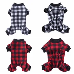 Dog Pajamas Winter Plush Plaid Pet Pjs Home Wear Comfy Four Legged Puppy Clothes Red Black for Small Medium Dogs Cats Apparel