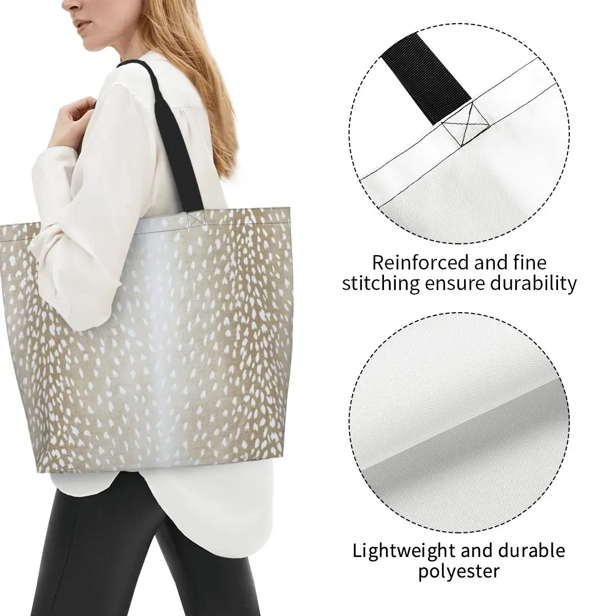 Fawn Beige Antelope Print Shopping Tote Bag Canvas Large Capacity Shoulder Bags Shopper Grocery Handbag for Women