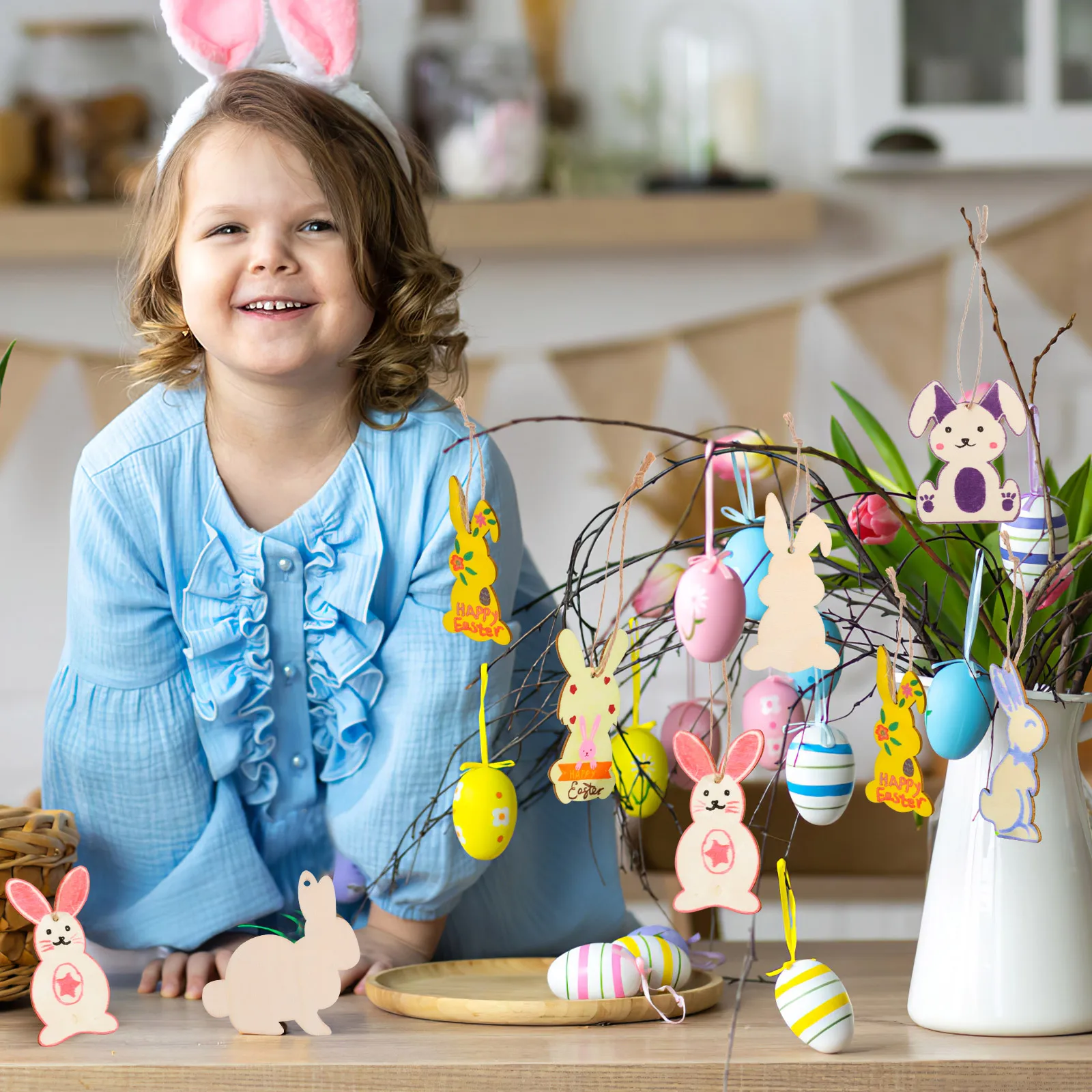 

3 Sets Easter Bunny Blank Wood Slices Summer Hanging Decorations Wooden Cutout Cutouts