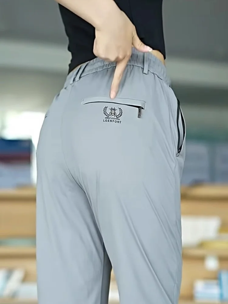

Ice Silk Casual Pants Men's 2025 Versatile Sports Thin Elastic Straight Summer Dad Casual Trousers Youth Active Sle Qui Dry