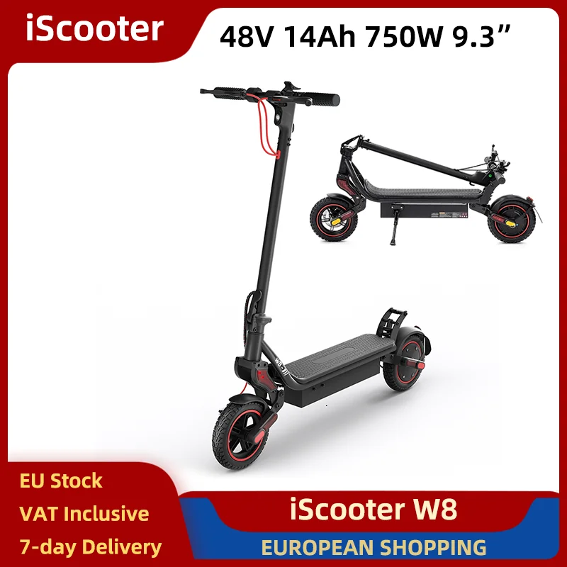 IScooter W8 Scooter électrique 48V 14Ah 750W tout-terrain 9.3 "pneus e-scooter Voltix App contrôle moyeu frein à disque 120kg charge 40 km/h
