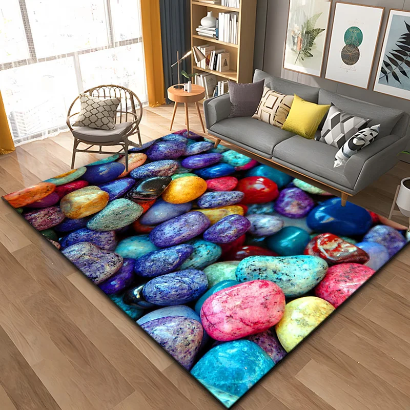 3D Stone Footprint Beach Pebbles Area Rug,Carpet Rug for Home Living Room Bedroom Sofa Doormat Kitchen Decor Non-slip Floor Mat