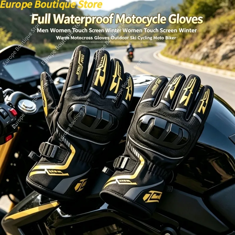 Guantes impermeables para motocicleta con pantalla táctil, cálidos para invierno, para hombre y mujer, para Motocross, esquí al aire libre, ciclismo, Moto Biker, color dorado