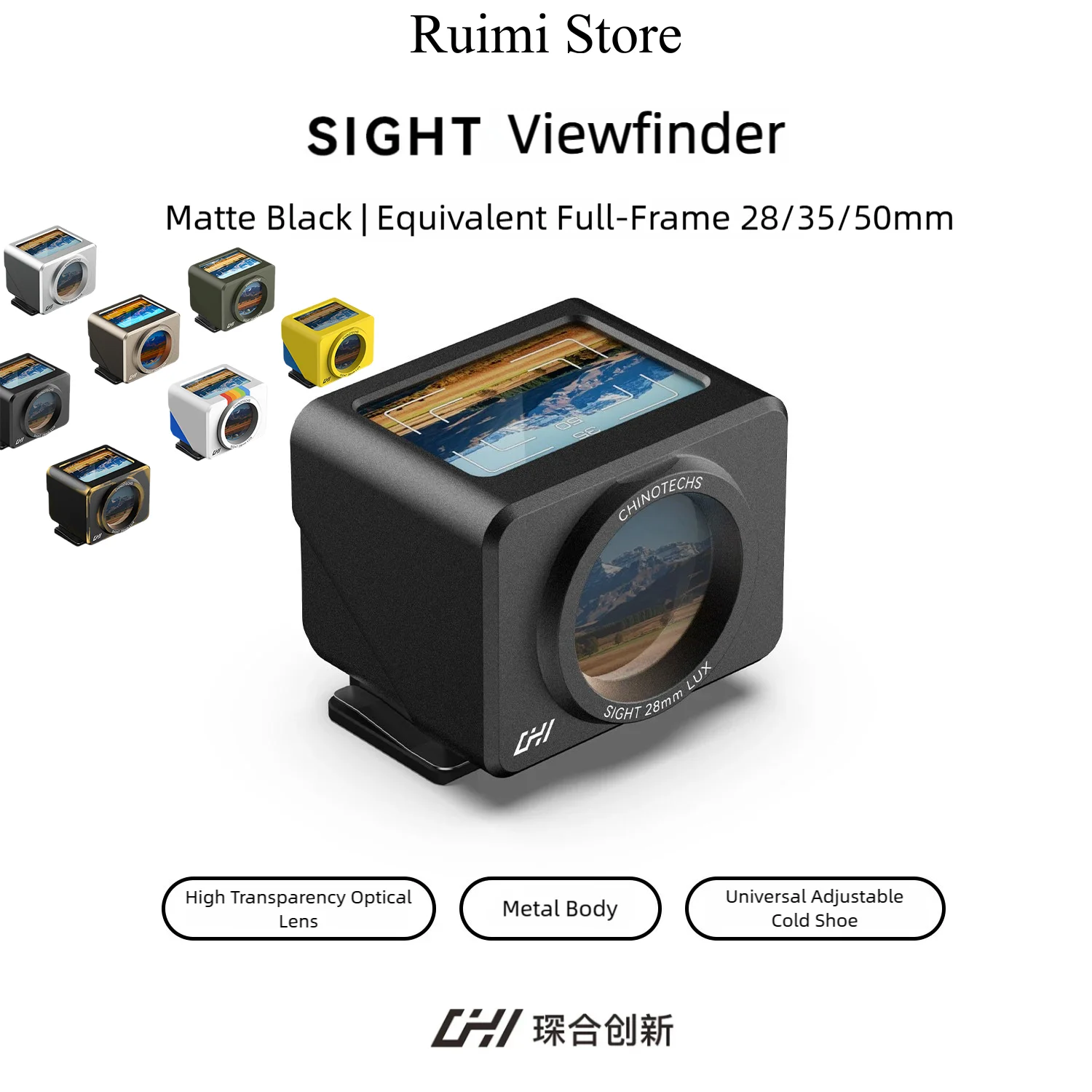 CHI 28mm/40mm/35mm/50mm Viseur universel en métal pour appareil photo, viseur pointeur de longueur focale, pare-soleil CHINOTECHS