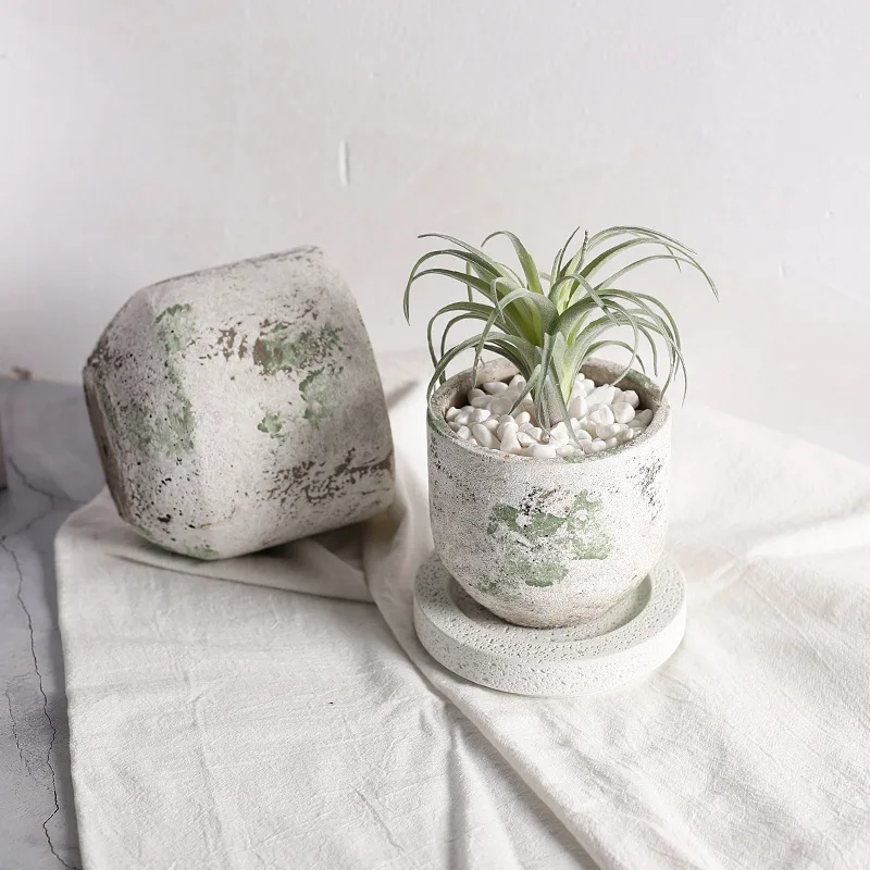 Nordic Cement Flowerpot Indoor Succulent Plant Pot Home Decor Propagation Station for Desktop Home Office Decor Plant Terrarium