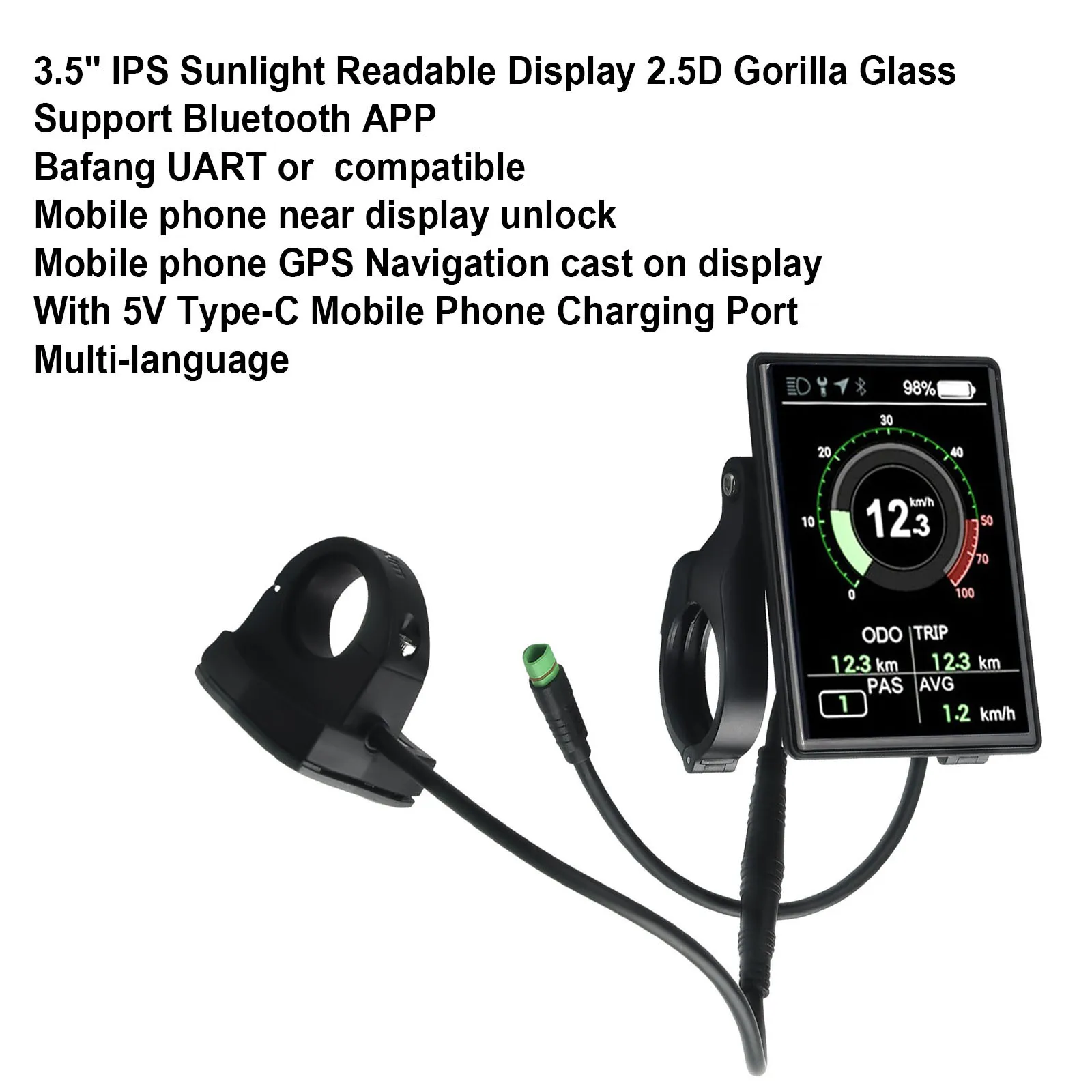 

Высококачественный дисплей для электровелосипеда, IPS-дисплей, аксессуары для электронного велосипеда, детали для электрического велосипеда для Bafang MidDrive, поддержка двигателя BluetoothAPP