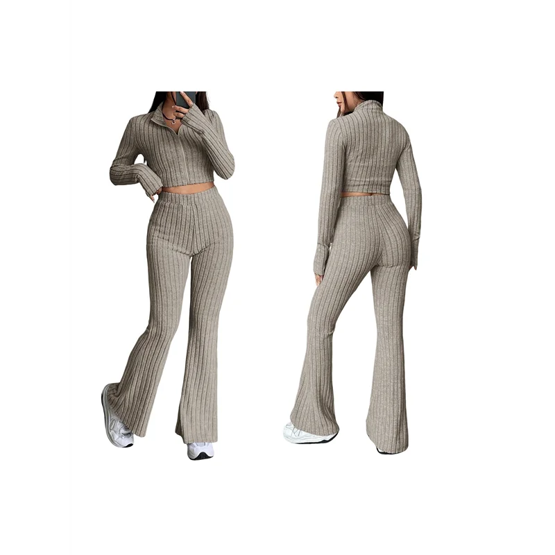 

ASDS-женские комплекты из 2 предметов со штанами, короткие топы на молнии с длинными рукавами, сексуальные тонкие спортивные костюмы для отдыха, наряды