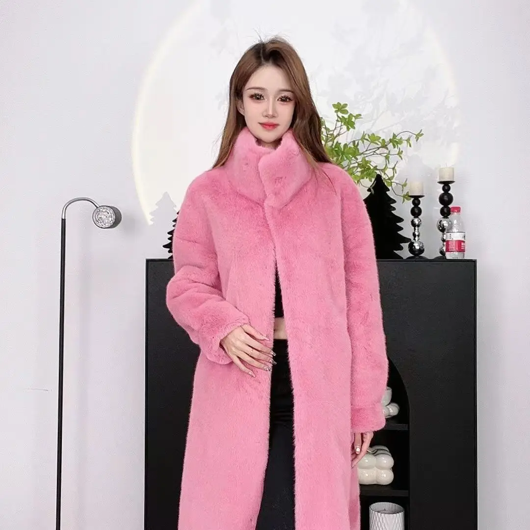 Women\'s Faux Mink Fur Coats, Covered Button Jacket, Female Loose Thick Warm Clothes,England Style,O-Neck, New, Winter, 2024