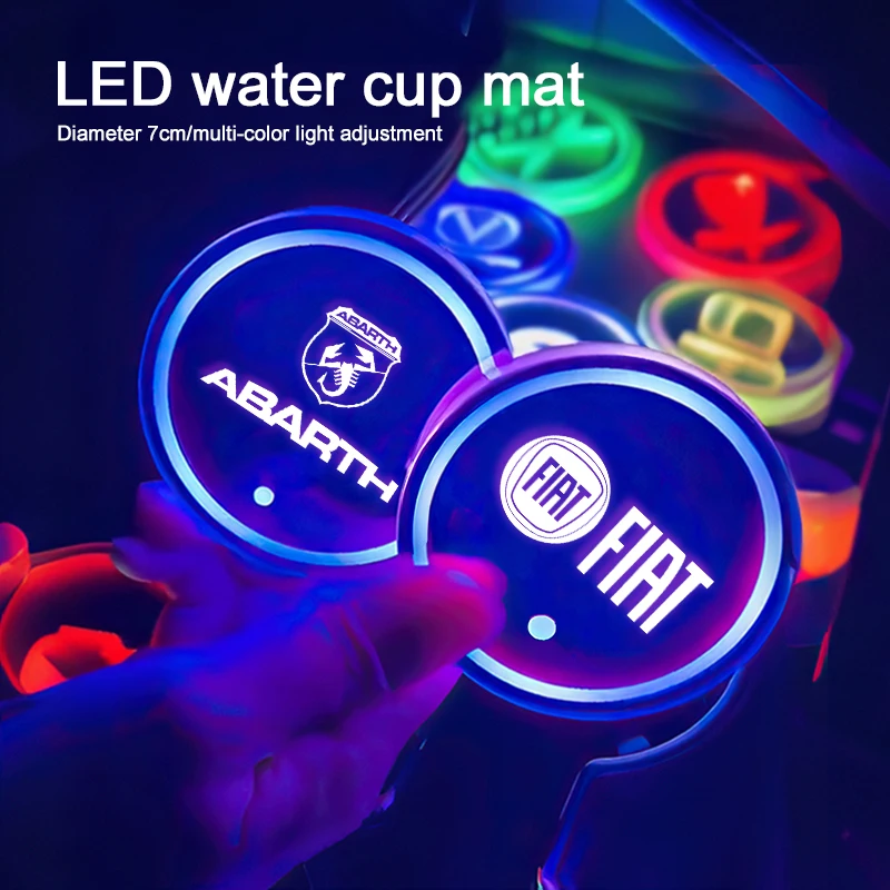 

LED Car Water Cup Pad USB Rechargeable Auto Atmosphere Lamp For FIAT Abarth 500 Pulse Panda Tipo Strada 600 500L Mobi Doblo Toro
