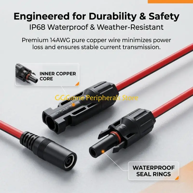 U55B Solars Panel Adapters Cable with DC8.0X2.0Mm Female Jacks and Paired MC4S Ends