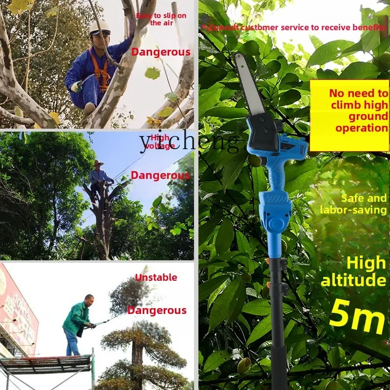 Baterai lithium ZK gergaji cabang tinggi tiang panjang gergaji listrik gergaji tangan teleskopik ketinggian tinggi pemangkasan pohon buah taman