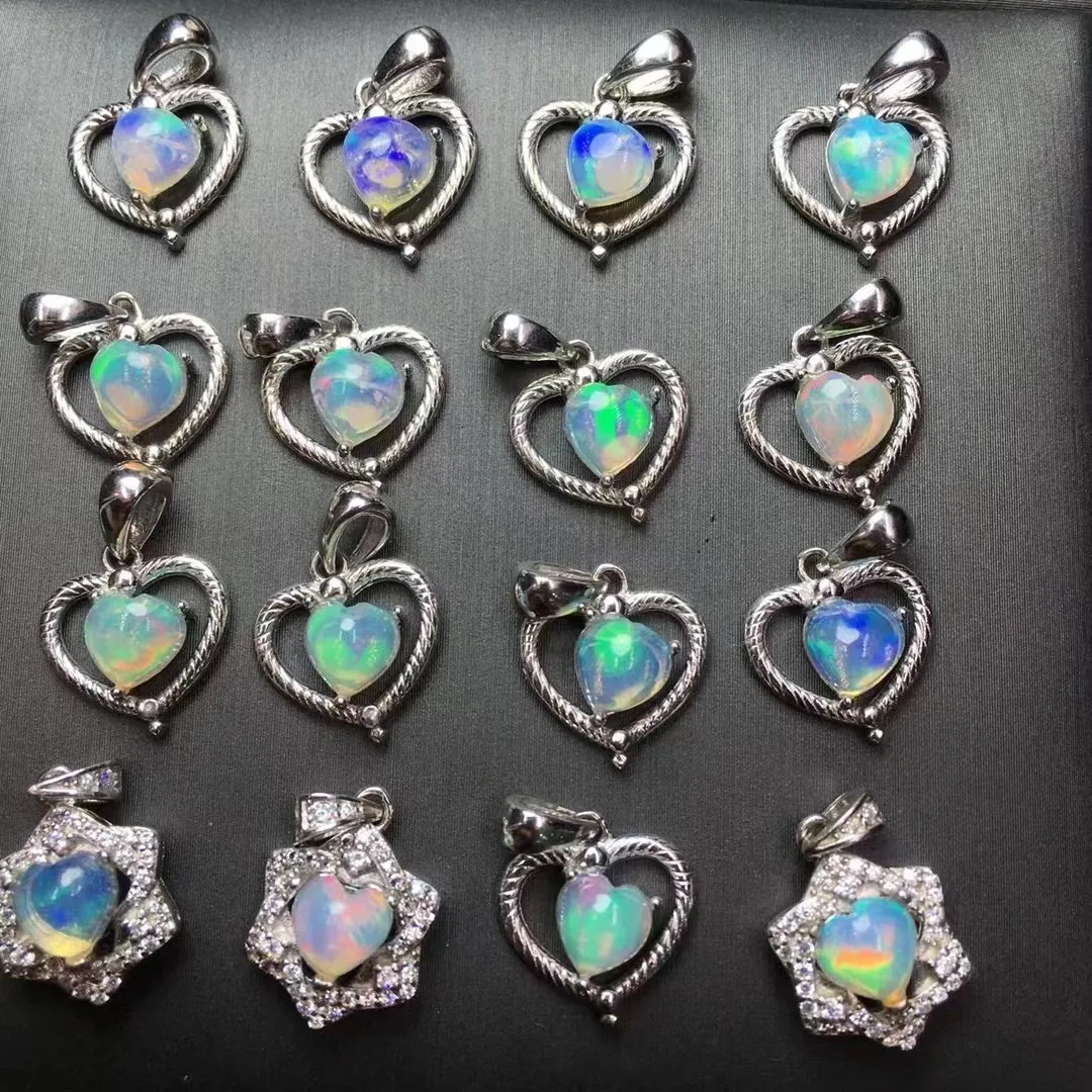 Unit One Piece 925 Silver Buckle With Desighed Popular Natural Rainbow Opal Crystal Healing Heart Shape Pendant