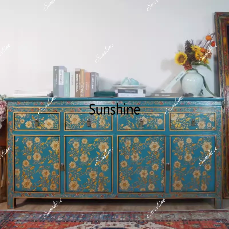 Chinese solid wood retro porch cabinet decal partition decorative cabinet