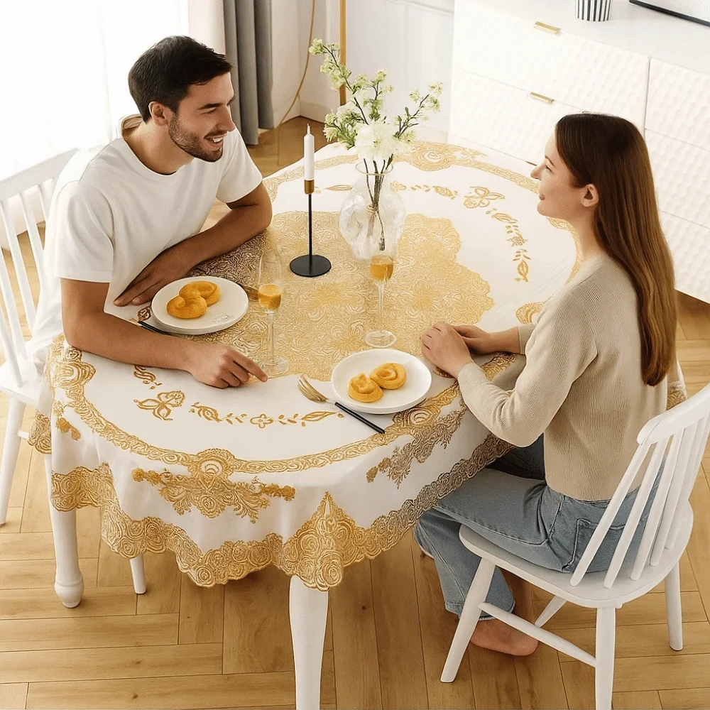 

Waterproof Oval Tablecloth Embroidered Oil Resistant Printed Tablecloth Washable Anti-Scald Table Cover Tabletop