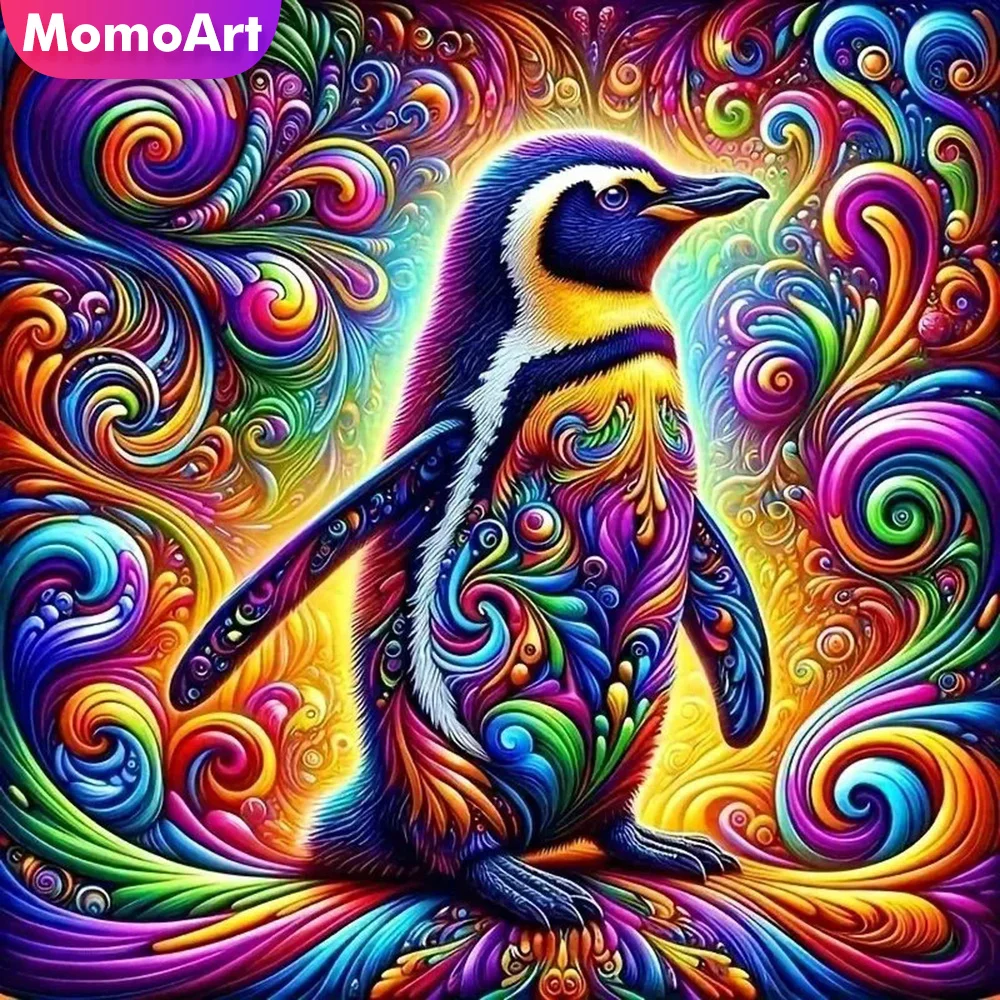 Momoart DIY Pinguin-Diamantgemälde, Tier, abstrakt, bunt, Diamant-Mosaik, Kreuzstich, Heimdekoration