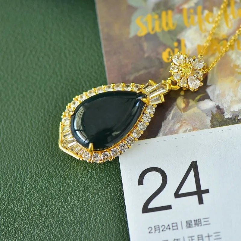 Copper Inlaid Hetian Jade Sapphire Fulu Pendant