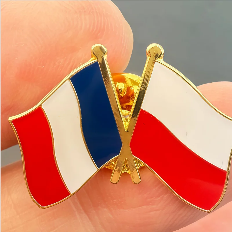 France and Poland Flag Metal Soft Enamel Lapel Badge Pins Brooches