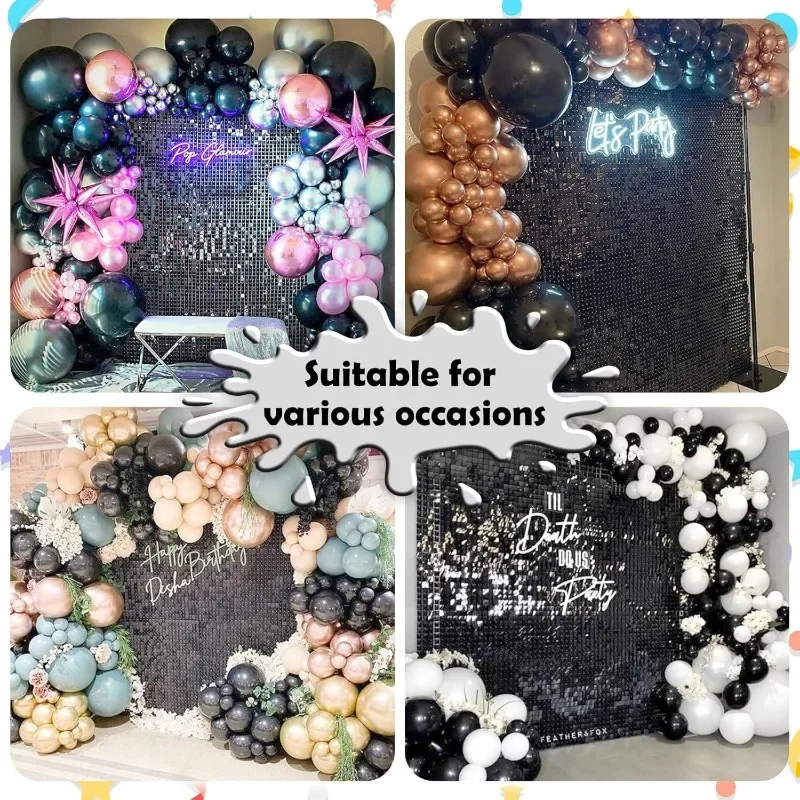 12/16/18/24PCS Schimmer Wand Kulissen SCHWARZ Platz Pailletten Wand Panel Kulissen Party Kulissen für hochzeit Geburtstag Dekor – Detail 2