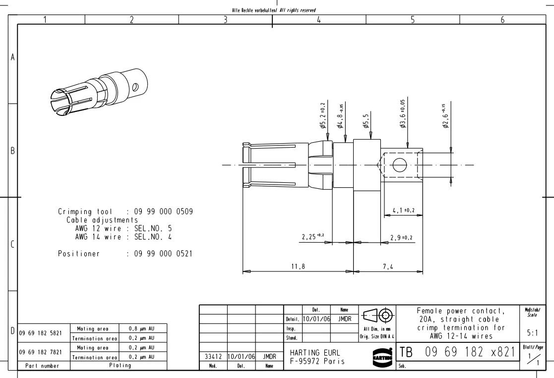 09691827821 Harting DSUB Mix FE 20 A SHORT CRIMP POWER