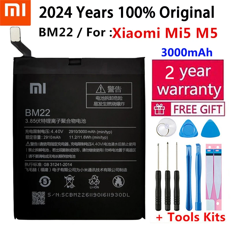 

2024 года, 100% оригинальный аккумулятор для телефона BM22 для Xiaomi Mi 5 Mi5 M5, 3000 мАч, высококачественные сменные аккумуляторы, быстрая доставка